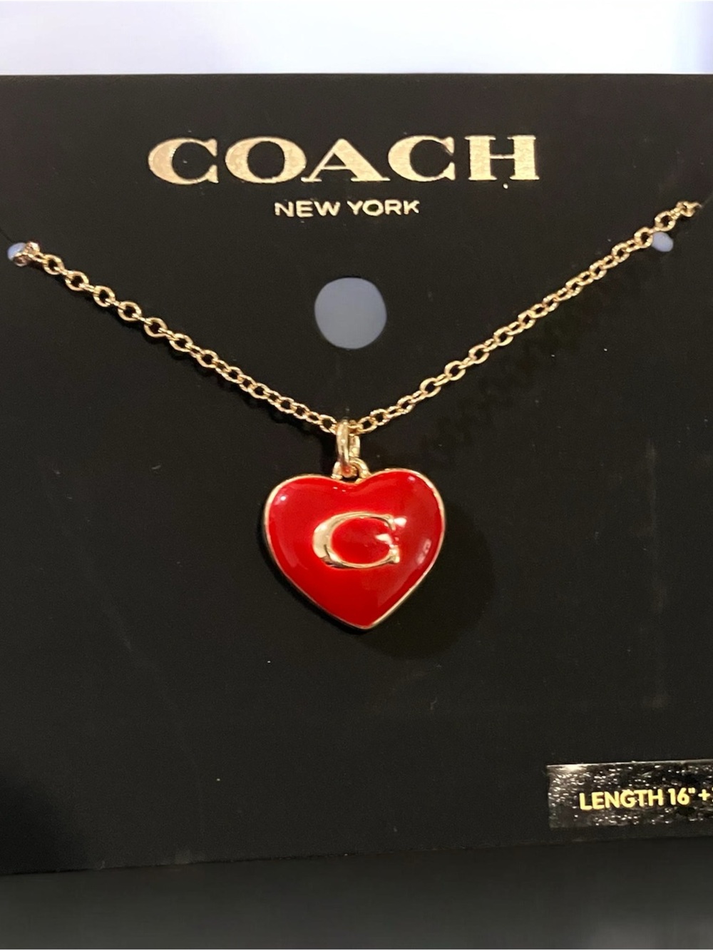 Coach Gold-Tone Chain with Red Heart 'C' Pendant
